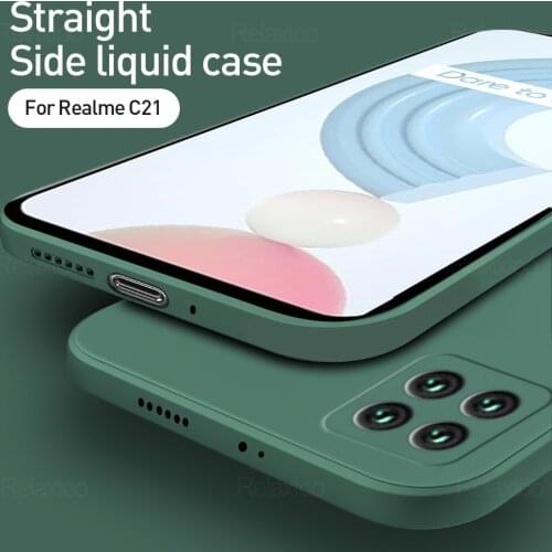Luxury Original Square Liquid Silicone Case For OPPO Realme C21 Shockproof Soft Phone Cover Shell Funda For Realmy C 21 21C 6.5"