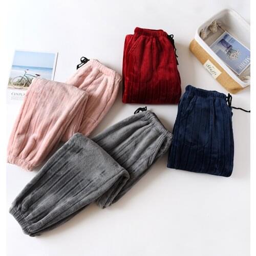 Fdfklak Winter Couple Flannel Sleep Bottoms Warm Pajama Pants Loose Home Clothes Men And Women M-XXL Plus Size Sleeping Wear