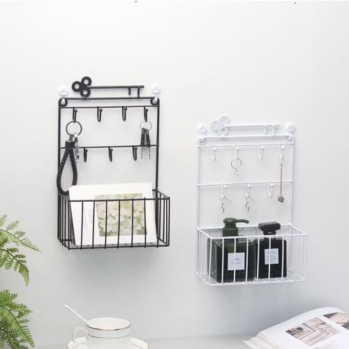 Nordic Iron Art Key Storage Shelf Wall-mounted Hat Groceries Storage Basket Ring Jewelry Coat Storage Organizer Home Decor Rack