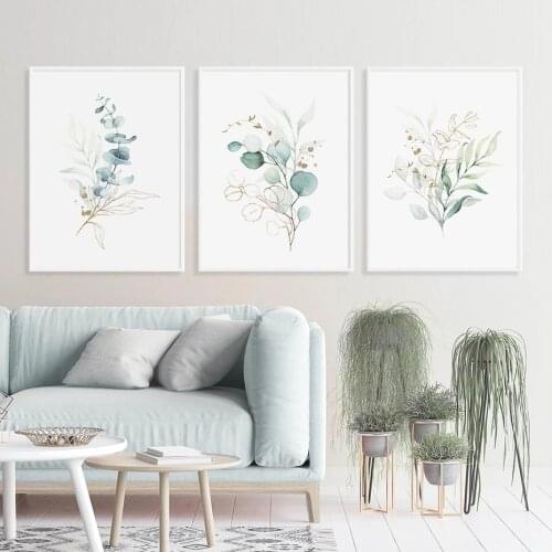 Nordic Abstract Gold Green Leaves Watercolor Posters Canvas Painting Wall Art Prints Picture for Living Room Interior Home Decor