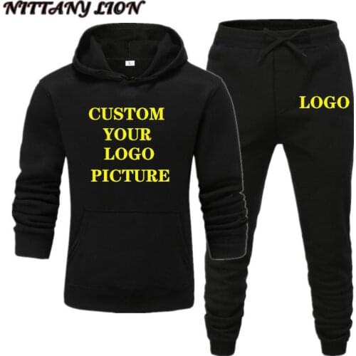 Custom Brand Logo Tracksuit Men 2 Piece Set Casual Hoodies Jogging Sweatpants Sportswear Mens Clothing Size S-4Xl Autumn Winter