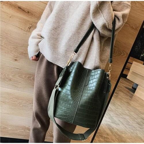 Vintage Leather Stone Pattern Crossbody Bags For Women New Shoulder Bag Fashion Handbags And Purses Zipper Bucket Bags 474685