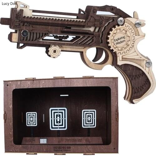 Stem Toys Wooden Guns Model Rubber Band Bullet Assemble Gun Puzzle Game Popular Toy Gift Fun Outdoor Game for Children Adult