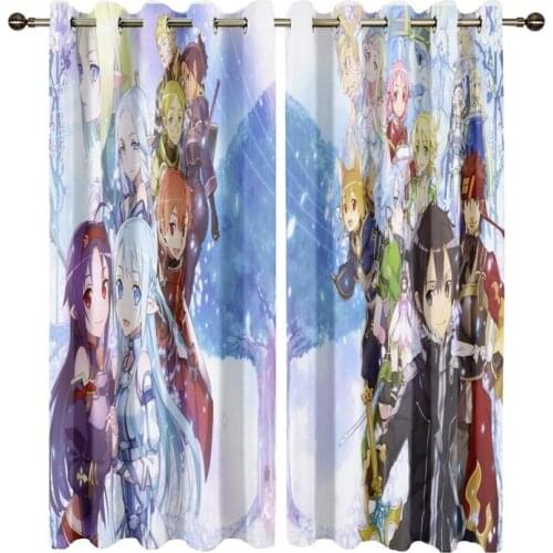 Custom Windows Curtains with Anti-rust Metal Grommets for Living Room Sword Art Online Printed Drapes for Bedroom Home Decor