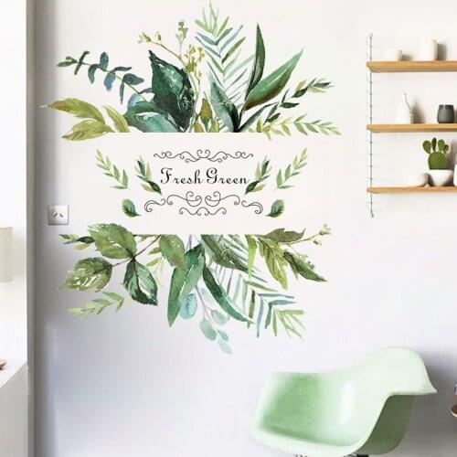 Green Fresh Tropical Tree Leaves flower Wall Stickers DIY Plant Wall Decal for Living Room Bedroom Decoration Home Decor Sticker