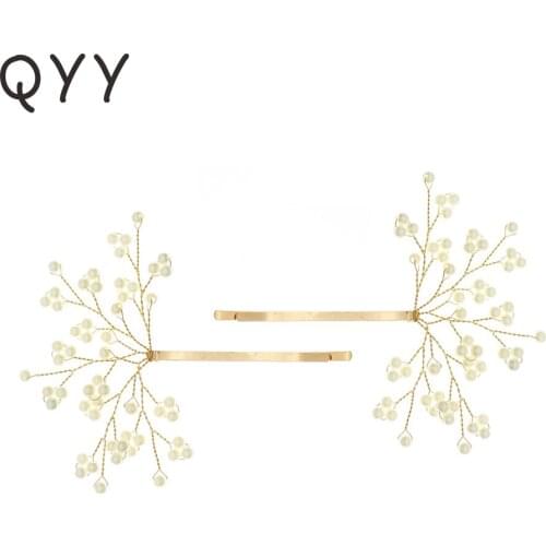 QYY Fashion Pearl Hair Clips for Women Gold Color Hair Pins Bride Wedding Accessories Ornaments Luxury Jewelry Bridal Headpiece