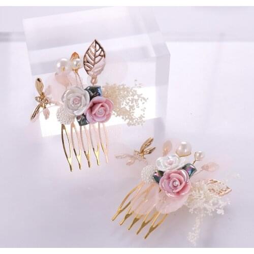 Hot Sale Women Headpieces Simulated Pearl Crystal Flower Leaves Hair Combs Bride Noiva Bridal Wedding Hair Jewelry Accessories