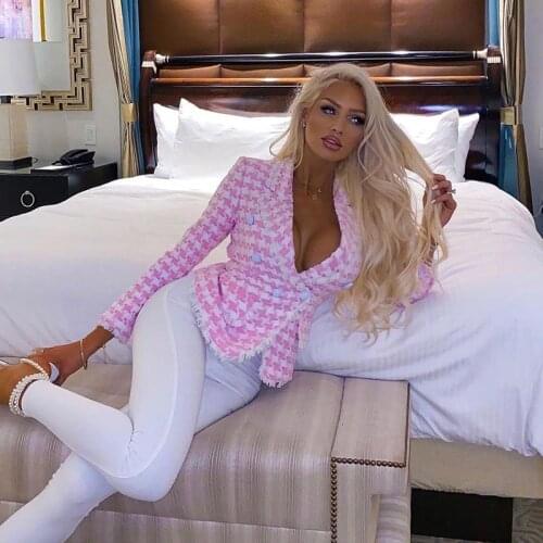 3 Colors Casual Slim Buttons Long Sleeve Women Plaid Jacquard Blazers Outwear Office Lady Elegant High Street Jacket Coat 80222