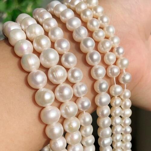 Natural Freshwater Pearl Beads AAA White Round Punch Loose Pearls Beads for Jewelry Making DIY Necklace Bracelet 15inch