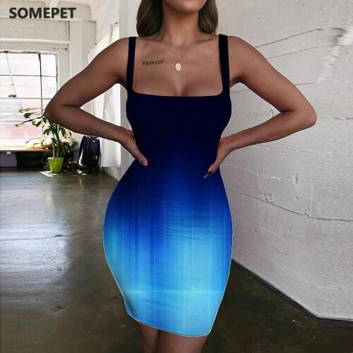 SOMEPET Dark Blue Dresses Women Abstract Vestido Sexy Psychedelic 3d Print Harajuku Ladies Dresses Womens Clothing Summer Short