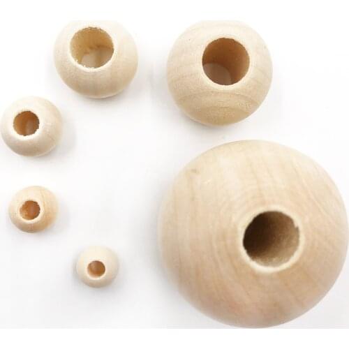 1-100PCs Natural Ball Big Hole Wood Spacer Beads 6-50mm For Charm Bracelet Wholesale baby wooden round bead