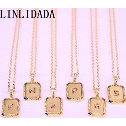 10Pcs Fashion Colorful Zirconia Letter In Geometry Shaped Pendant Rainbow CZ Micro Paved Elegant Gold Filled Necklaces