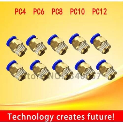10PCS PC4mm PC6 PC8 PC10 PC12 1/8'' 1/4'' 3/8'' 1/2'' Male-4 6 8 10 12mm Straight Push in Fitting Pneumatic Push to Connect Air