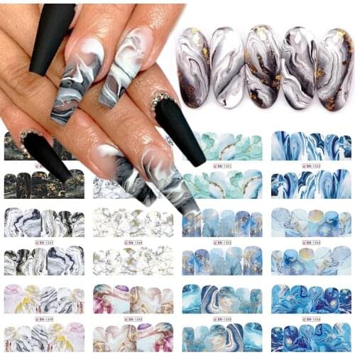 12x Watercolor Marble Gradient Water Sticker Blooming Painting DIY Manicure Wrap Nail Art Charms Sliders For Nails BEBN1345-1356