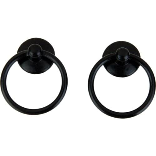 2x Retro Single Hole Knob Door Bin Dresser Drawer Drop Ring Pull Handle Black