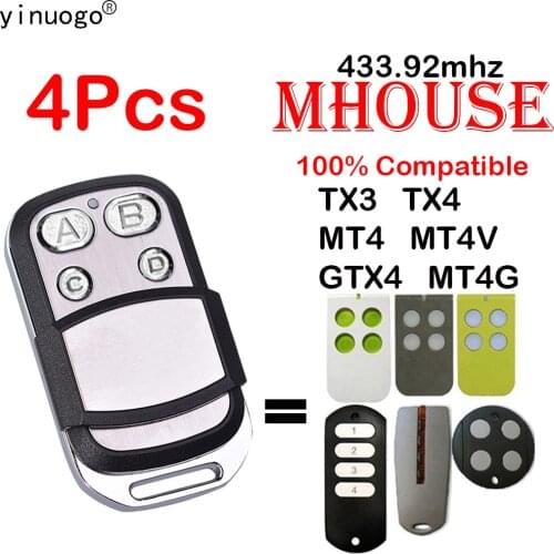 4PCS Mhouse GTX4 Garage Remote Control MOOVO MT4 Gate Opener Rolling Code 433.92mhz For the garage