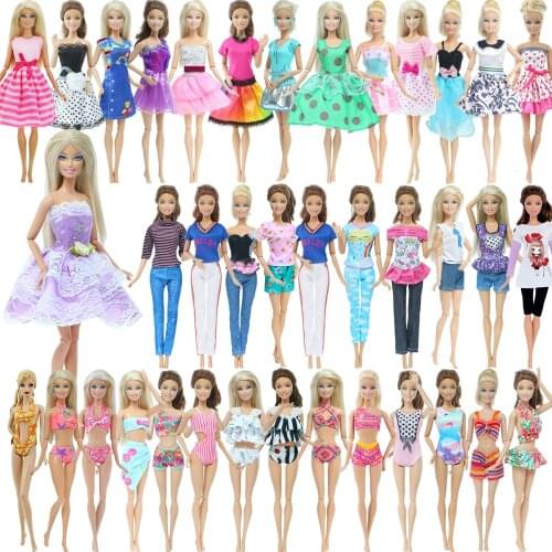5 Pcs/Lot = 2 Sets Swimsuits Bikini + 2 Pcs Dress Skirt + 1 Pcs Outfit Daily Wear Clothes for Barbie Doll DIY Baby Kids DIY Toy