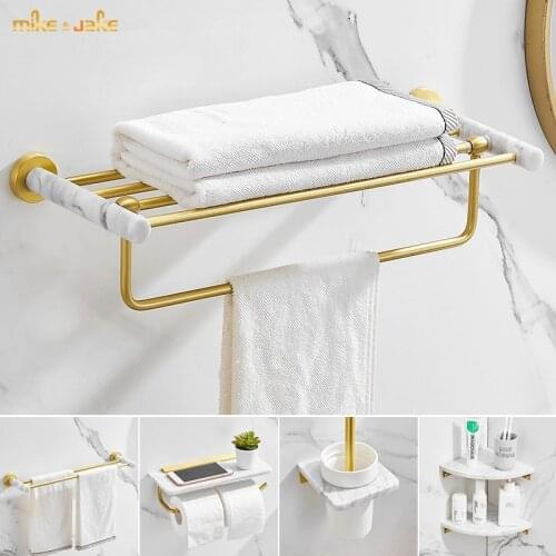 Bathroom accessory gold brush bathroom towel shelf marble bathroom shelf brush holder wall style single towel bar