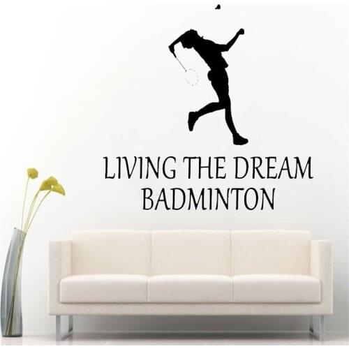 Badminton Player Silhouette Wall Decal Living Room Art Mural Vinyl Decal Art Wall Decor Vinyl Removable FM-213