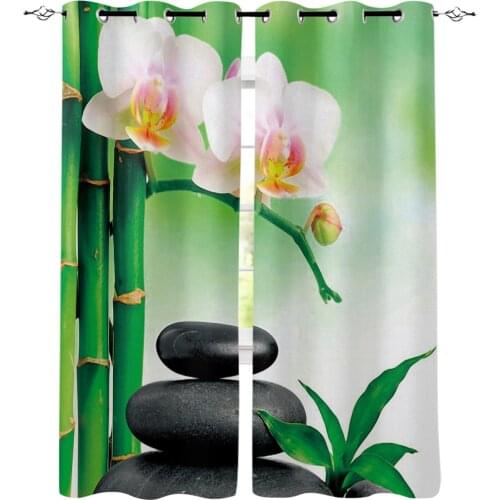 Stones Orchids Bamboo Water Surface Window Curtains for Living Room Bedroom Kitchen Window Treatments Home Decor Cortinas