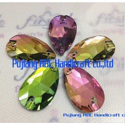 Free Shipping 17X28MM 15pcs Rainbow Colour sew on resin stones flat back sew on teardrop beads