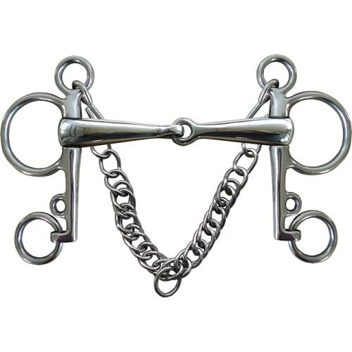 Free shipping stainless steel Pelham bit,solid jointed mouth with SS curb chain&hooks.(SBT0712)