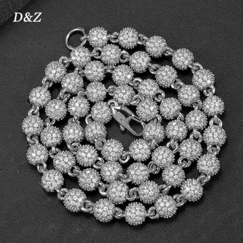 D&Z 6mm Iced Out Ball Chain Choker Necklace Hip Hop Charm Necklace Iced Out Cubic Zirconia Hip Hop Bling Jewelry For Gift