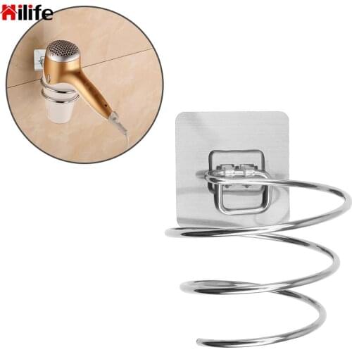 Punch-free Hairdryer Holder Bathroom Accessories Spiral Wall Mounted Hair Dryer Storage Organizer Rack Holder Stainless Steel