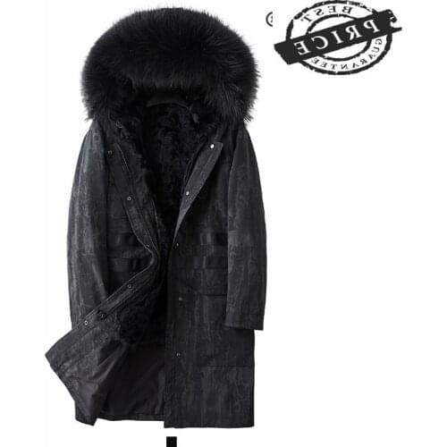 Men Winter Coat Real Raccoon Fur Hooded Wool Fur Liner Parkas 2021 Korean Warm Long Fur Jacket Man Coats Hiver 0a20a1