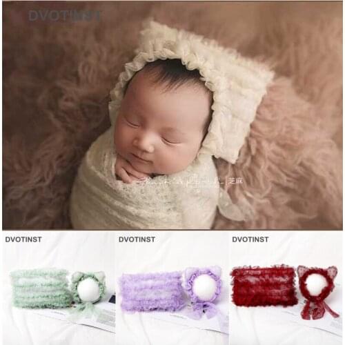 Dvotinst Newborn Baby Photography Props Soft Lace Bonnet Hat+Posing Pillow Set Fotografia Accessories Studio Shoots Photo Props