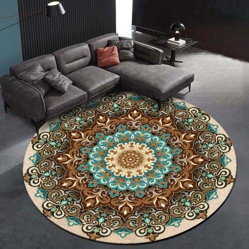 European ethnic Carpet blue camel mandala flower area rugs round living room bedroom carpet parlor non-slip floor mat custom