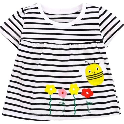 Little Maven New Summer Kids Striped Floral Bee Appliques O-neck Short-sleeved Cotton Knitted Girls Casual Cute Tshirts Tops