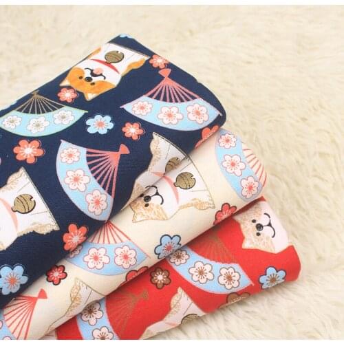Half Yard Import Soft Breeze Shiba Dog Fan Gilt Print Cotton Linen Fabric For Handmade DIY Patchwork Bag CR-A196