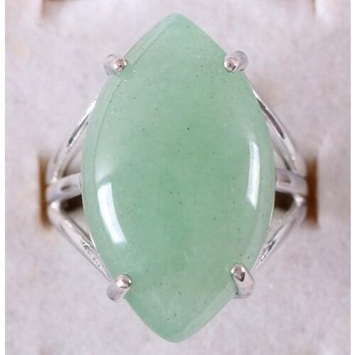 Finger Ring Natural Stone Olive CAB Cabochon Bead Green Aventurine Adjustable Ring For Women Men Z351