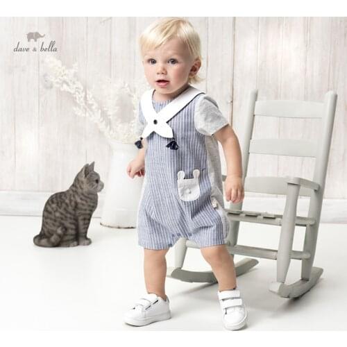 DB16886 dave bella summer new born baby boys fashion cartoon striped jumpsuits infant toddler clothes children romper 1 piece