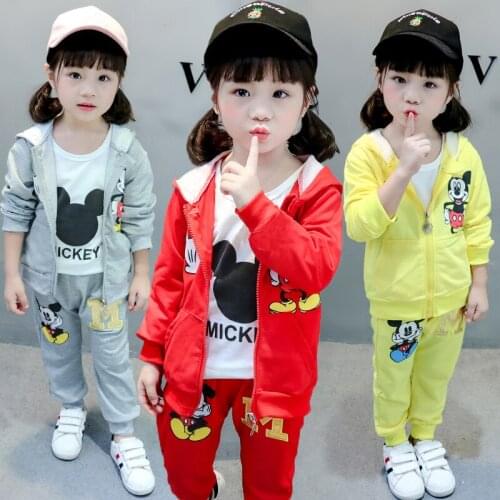 New Fashion Mickey Baby Boy Clothing Set Kid Girl Autumn Long Sleeve T Shirt+Pants+Coat 3 Pcs Suit Children Sport Tracksuits