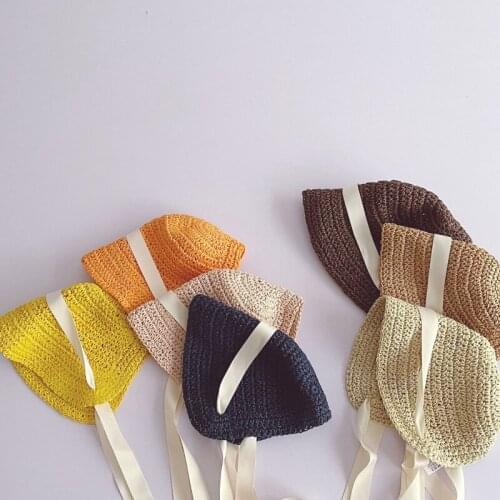 2021 Summer New Arrival Childrens Ribbon Straw Kids Baby Grass Sunshade Hat