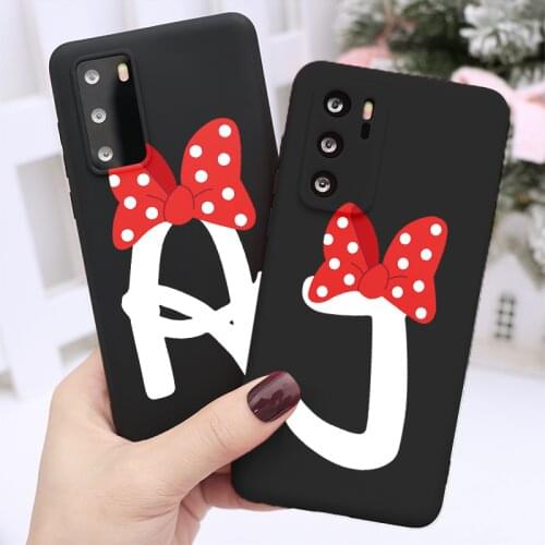 Cute Cartoon Bow Letter Phone Case For Huawei P Smart 2021 2020 Y7a Y9Prime 2019 P30 P20 Lite Pro Funda Soft Silicon Couple Case