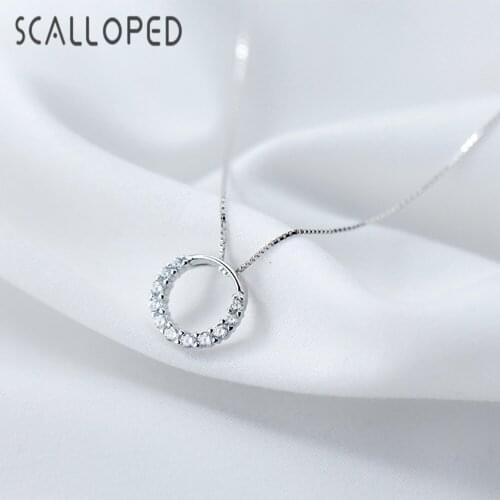 SCALLOPED Trendy Round Cubic Zirconia Circle Pendant Necklace Women Girls Fashion Statement Brand Jewelry Collar