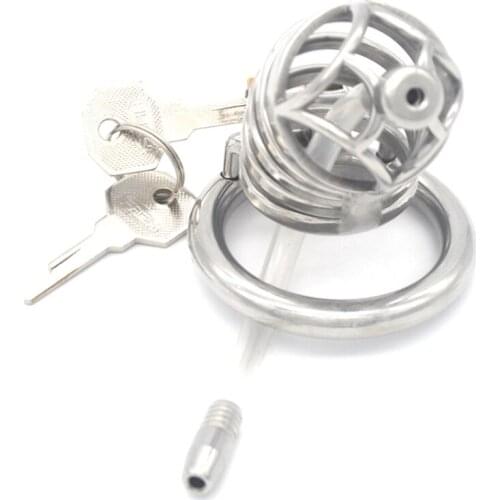 Male Metal CB Chastity Device Penile Lock Anti Derailment Penile Birdcage Chastity Cage with Catheter Sex Rings for Men