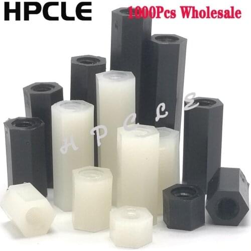 1000 M2*5/6/8/10/12/15/18/20 Black / White Flat Head Female Double Pass hex Nylon Plastic long Nut Spacing Screw Column for PCB