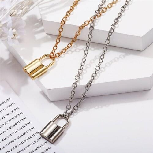 New Gold Silver Color Padlock Pendant Necklaces Women Jewelry Chain Necklace 2020 Winter Fashion Statement