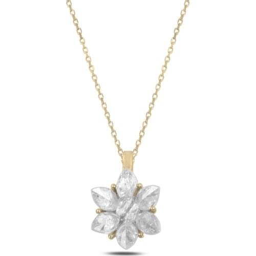 Silver 925 Sterling Lotus Flower Zircon Stone Necklace