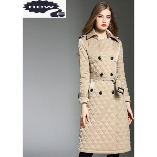 Winter Coat Women Diamond Keep Warm Jacket Down Cotton-padded Elegant Office Ladies Double Breasted With Belt Femme Parka