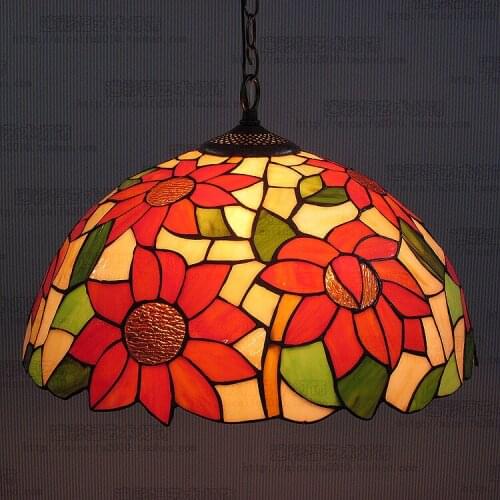 16inch European tiffany style sunflower Stained Glass Suspended Luminaire E27 110-240V Chain Pendant lights for Dining Room