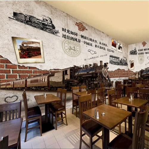 Custom Retro Nostalgic Train Shabby Brick Wallpaper 3D Bar Restaurant Industrial Decor Background Wall Paper Papel De Parede 3D