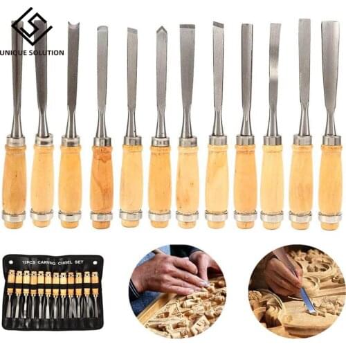 Professional 12Pcs/set Manual Wood Carving Hand Chisel Tool Set Carpenters Woodworking Carving Chisel DIY Hand Tools