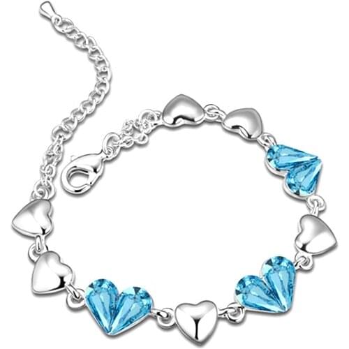 Luxury Crystals from Swarovski Heart Charm Bracelets & Bangles Silver color Bracelets For Women Jewellery Pulseira Feminina