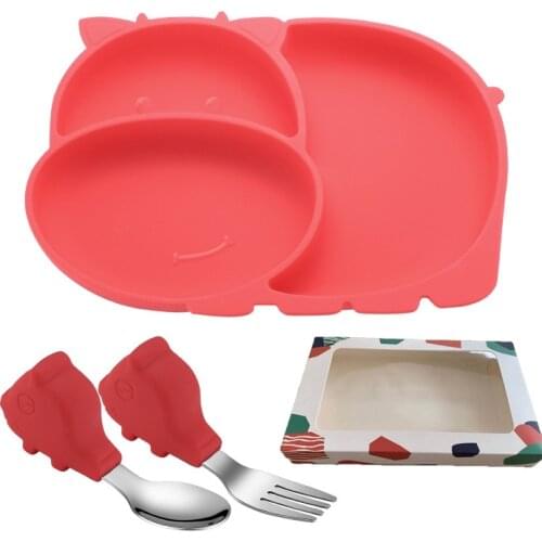 Cartoon Baby Food Disk Set Compartment Microwave Heating Silica Gel Sucker silicone plate for baby Baby feeding