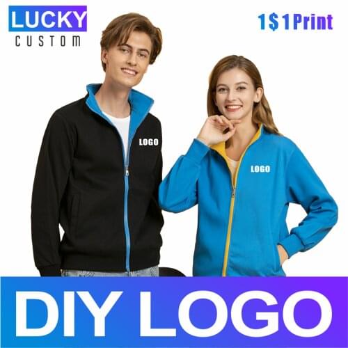 LUCKY autumn and winter leisure high-quality couple wear stand-up collar zipper jacket custom LOGO custom mens and womens tops